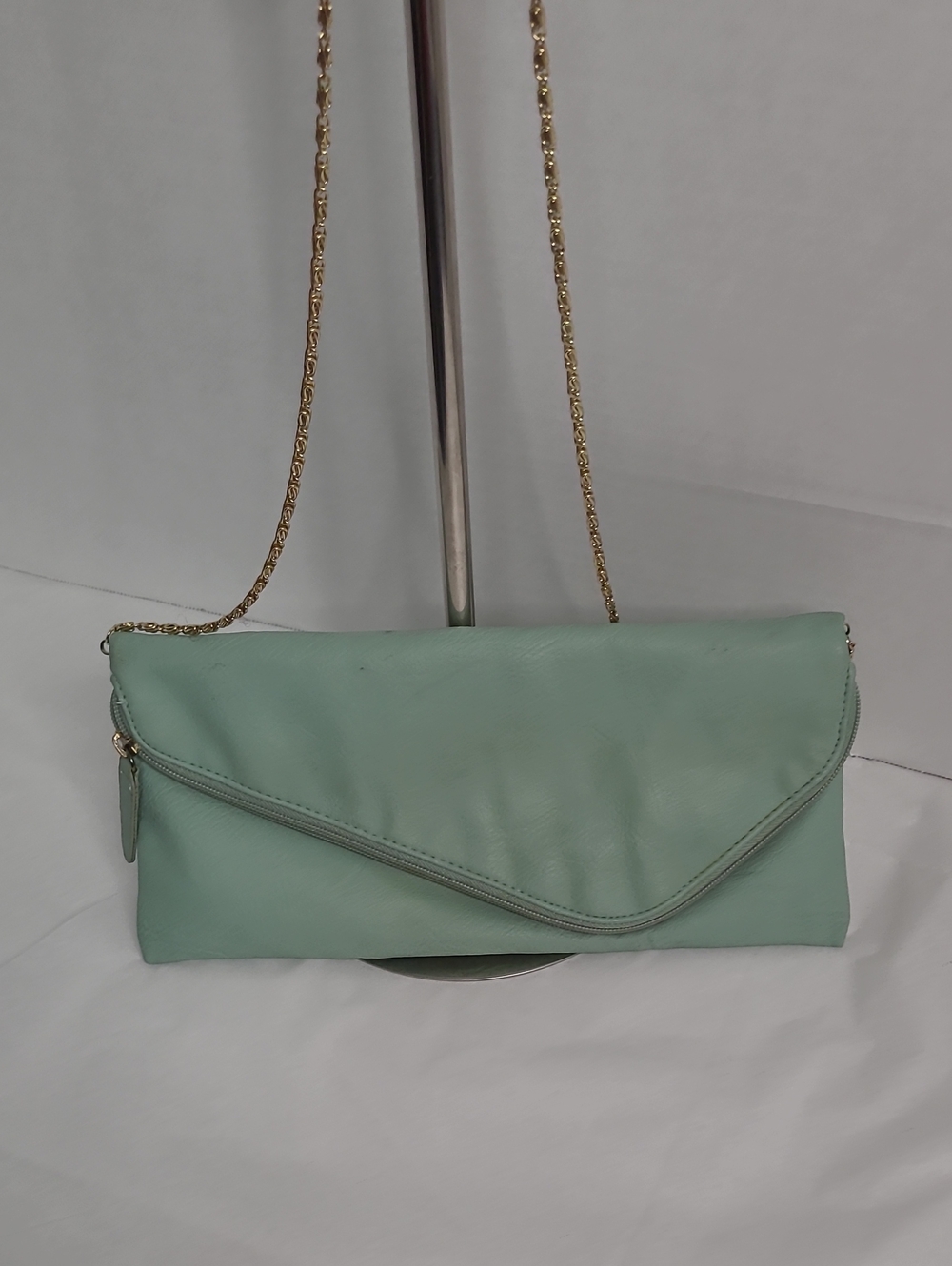 Mint Green Envelope Clutch with Gold Chain Strap